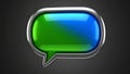3D rendered glossy speech bubble with green and blue gradient on dark background Royalty Free Stock Photo
