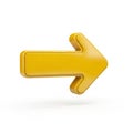 Glossy Yellow Right- Pointing Arrow on White Background direction forward Royalty Free Stock Photo