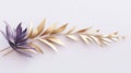 Golden Branch with Purple Exotic Flower on White Background Royalty Free Stock Photo