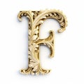 3d Rendered Gold Ornate Letter \'f\' On White Background