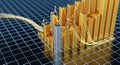 3D Rendered Golden Bar Chart with a Silver Bar and Fluctuating Yellow Lines on a Grid Royalty Free Stock Photo