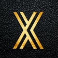 3D rendered golden letter X against a black leather background