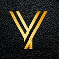 3D rendered golden letter Y against a black leather background