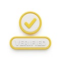3D Yellow and White Verified Check Mark Icon and Button on White Background tick success Royalty Free Stock Photo