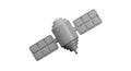 A 3D-rendered gray satellite features a cylindrical central body with a small antenna Royalty Free Stock Photo