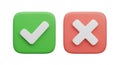 3D Rendered Green Check Mark and Red Cross Symbols on White Background correct Royalty Free Stock Photo