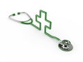 3d rendered green stethoscope with cross isolated over white