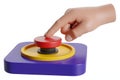 A 3D rendered hand presses a red button on a colorful device Royalty Free Stock Photo