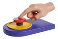 A 3D rendered hand presses a red button on a colorful device Royalty Free Stock Photo