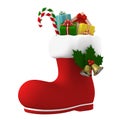 Santa Claus boot stuffed with presents. 3D illustration