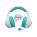 3D Rendered Headset with Microphone and Speech Bubble Icon on White Background headphones Royalty Free Stock Photo
