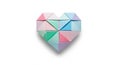 A 3D rendered heart shape made from folded paper triangles in pink blue green and light blue colors arranged with depth on white Royalty Free Stock Photo