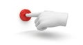A 3D rendered human hand with index finger pressing a round red button on a clean white background, concept for activation and Royalty Free Stock Photo