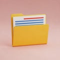 3D Yellow Folder Icon with Documents on a Pink Background file paperwork Royalty Free Stock Photo