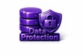 Purple database icon with shield and padlock for data protection Royalty Free Stock Photo