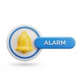 3D Rendered Yellow Alarm Bell Icon with Blue Notification Button on White Background Royalty Free Stock Photo