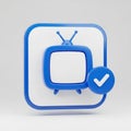 3D Rendered Blue Television Icon with Checkmark in a Rounded Square Frame image photo Royalty Free Stock Photo