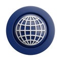 Blue Circle Icon with White Globe Grid Symbol on White Background world earth Royalty Free Stock Photo