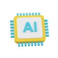3D Icon of a Microchip with AI Text and Blue Circuit Board Pins on White Background artificial intelligence Royalty Free Stock Photo