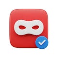Red 3D Icon of a Masked Figure with a Blue Check Mark on a White Background incognito anonymous Royalty Free Stock Photo