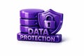 Purple database icon with shield and padlock for data protection Royalty Free Stock Photo