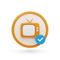 3D Orange Retro Television Icon with Blue Check Mark on White Background vintage Royalty Free Stock Photo