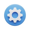 3D render of a white gear icon on a blue circle background cogwheel settings Royalty Free Stock Photo