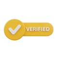 3D Yellow Verified Check Mark Icon with Text on White Background symbol approval Royalty Free Stock Photo