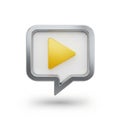 3D icon of a play button inside a speech bubble with a metallic border on a white background Royalty Free Stock Photo