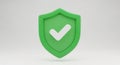 3D Rendered Green Shield Icon with White Check Mark on White Background symbol security Royalty Free Stock Photo