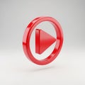 3D Rendered Red Play Button Icon on White Background play icon video Royalty Free Stock Photo