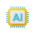 3D Icon of a Microchip with AI Text and Yellow Casing artificial intelligence processor Royalty Free Stock Photo