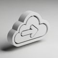 3D White Cloud Icon with Arrow Symbol on Light Gray Background technology data Royalty Free Stock Photo