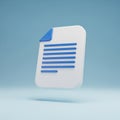 3D Icon of a Document with Blue Accents and Lines of Text on a Light Blue Background file Royalty Free Stock Photo
