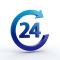 3D Rendering of a 24 Hour Service Icon with Blue Gradient Arrow and Numbers on White Background Royalty Free Stock Photo