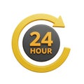 3D Rendered Yellow and Gray 24 Hour Service Icon with Circular Arrow on White Background Royalty Free Stock Photo