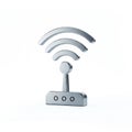 Silver Wi- Fi Router Icon with Antenna and Indicator Lights on White Background wifi wireless Royalty Free Stock Photo