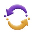 3D Rendered Icon of Two Interlocking Circular Arrows in Purple and Yellow Royalty Free Stock Photo
