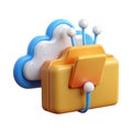 3d rendered icon of a yellow folder connected to a blue and white cloud Royalty Free Stock Photo