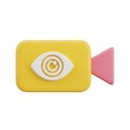 Yellow 3D Video Camera Icon with Eye Symbol and Pink Handle on White Background image Royalty Free Stock Photo