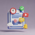 3D Rendered Icons Representing Tasks Notifications and Communication on a Document image Royalty Free Stock Photo