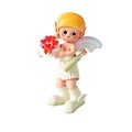 3D rendered illustration of an angelic figure holding a mail filled with hearts in hand