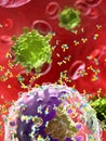 Antibodies attacking a virus Royalty Free Stock Photo