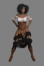 3D rendered illustration of a beautiful woman dressed in Steampunk fashion costume standing with hands on hips
