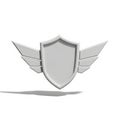 3D Rendered Silver Shield Emblem with Stylized Wings on White Background heraldry symbol Royalty Free Stock Photo
