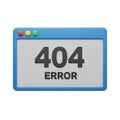 3D Rendered Blue Browser Window Displaying 404 Error Message on White Background image Royalty Free Stock Photo
