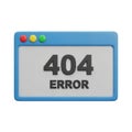 3D Rendered Blue Browser Window Displaying 404 Error Message with Red Yellow Green Buttons Royalty Free Stock Photo