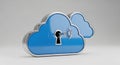 3D Rendered Blue Cloud Icon with a Silver Key in a Lock storage data Royalty Free Stock Photo