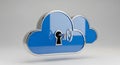 3D Rendering of a Blue Cloud Icon with a Silver Key in a Lock technology data Royalty Free Stock Photo