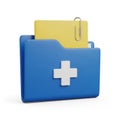 Blue Folder with White Plus Sign and Yellow Document Held by Paperclip on White Background Royalty Free Stock Photo